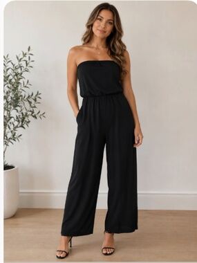 Three Eight Two black strapless jumper, crop, Small